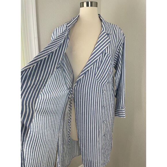 ZARA Womens XS Striped Button Up Wrap Dress With Belt Long Sleeve Business - Picture 2 of 11
